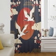 thumbnail image 5 of Japanese Style Sheer Curtains 54 Inches Long, Modern Cranes Cherry Flower Wave Red Blue Light Filering Curtains, Breathable Simi Curtain Privacy Drapes for Kitchen Bathroom Small Window Treatment, 5 of 9
