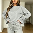 thumbnail image 4 of Womens Crewneck Sweatshirt Long Sleeve Ruched Ruffle Cuff Cropped Pullover Loose Fit Casual Fashion Sweatshirt, 4 of 7