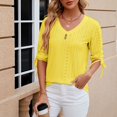 thumbnail image 4 of MIXUE Womens Summer Tops Summer Solid Color V Neck 3/4 Sleeve Slim Casual T Shirts Holiday Wear,Yellow,M, 4 of 9