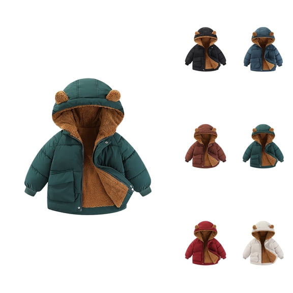 Toddler Winter Bear Ears Hooded Coat, Down Padded Jacket, Warm Outwear with Pockets, 1-6Y