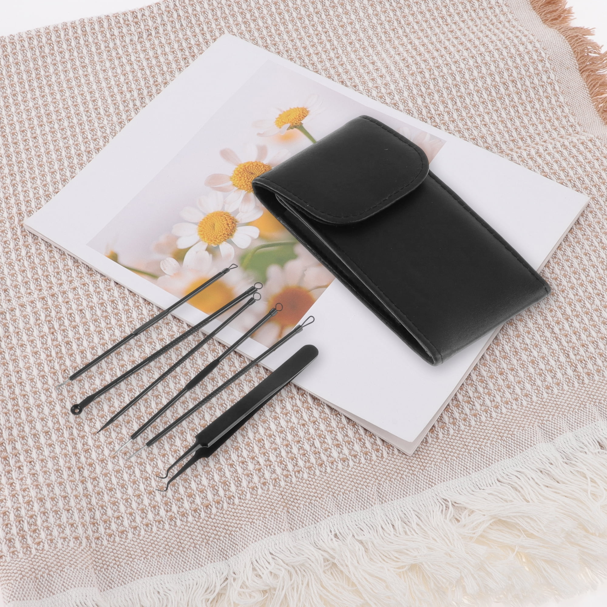 Unique Bargains Regular Pimple Extractor Tool Kit Textured Grip Black
