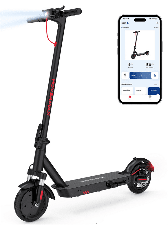HOVERMAX Electric Scooter 350W Motor Up to 18.6 MPH & 19 Miles, 8.5'' Solid Tires Adults Electric Scooter with APP Control, Foldable and Commute