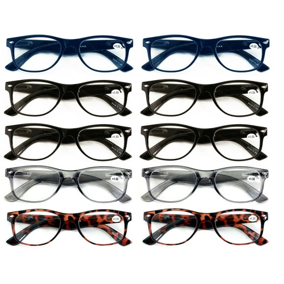 10 Pairs Comfortable Classic Reading Glasses for Men or Women – Lightweight Readers with Spring Hinges CR09 2.50