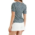 thumbnail image 4 of INSPIRE CHIC Women's Shirred Tops Crew Neck Short Sleeve Keyhole Back Floral Blouse L Blue, 4 of 8