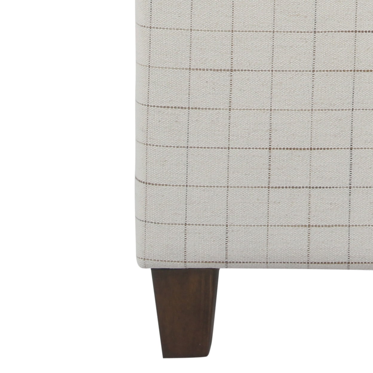 Wooden Square Ottoman with Grid Patterned Fabric Upholstery and Hidden Storage Beige and Brown - Saltoro Sherpi