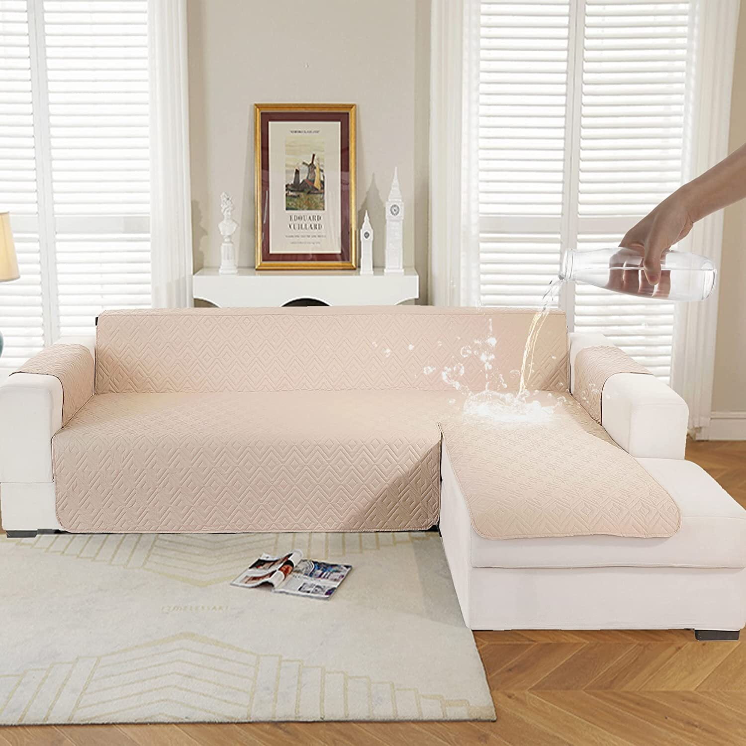 JIABOLANG Waterproof Couch Cover L Shape Sofa Covers Chaise Lounge Slip