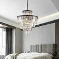 thumbnail image 6 of 24" Luxury Crystal Chandelier with Black Finish – Elegant 15-Light 5 Tier Pendant Light Fixture for Living Room, Dining Room, or Entryway (Bulb Not Included), 6 of 10