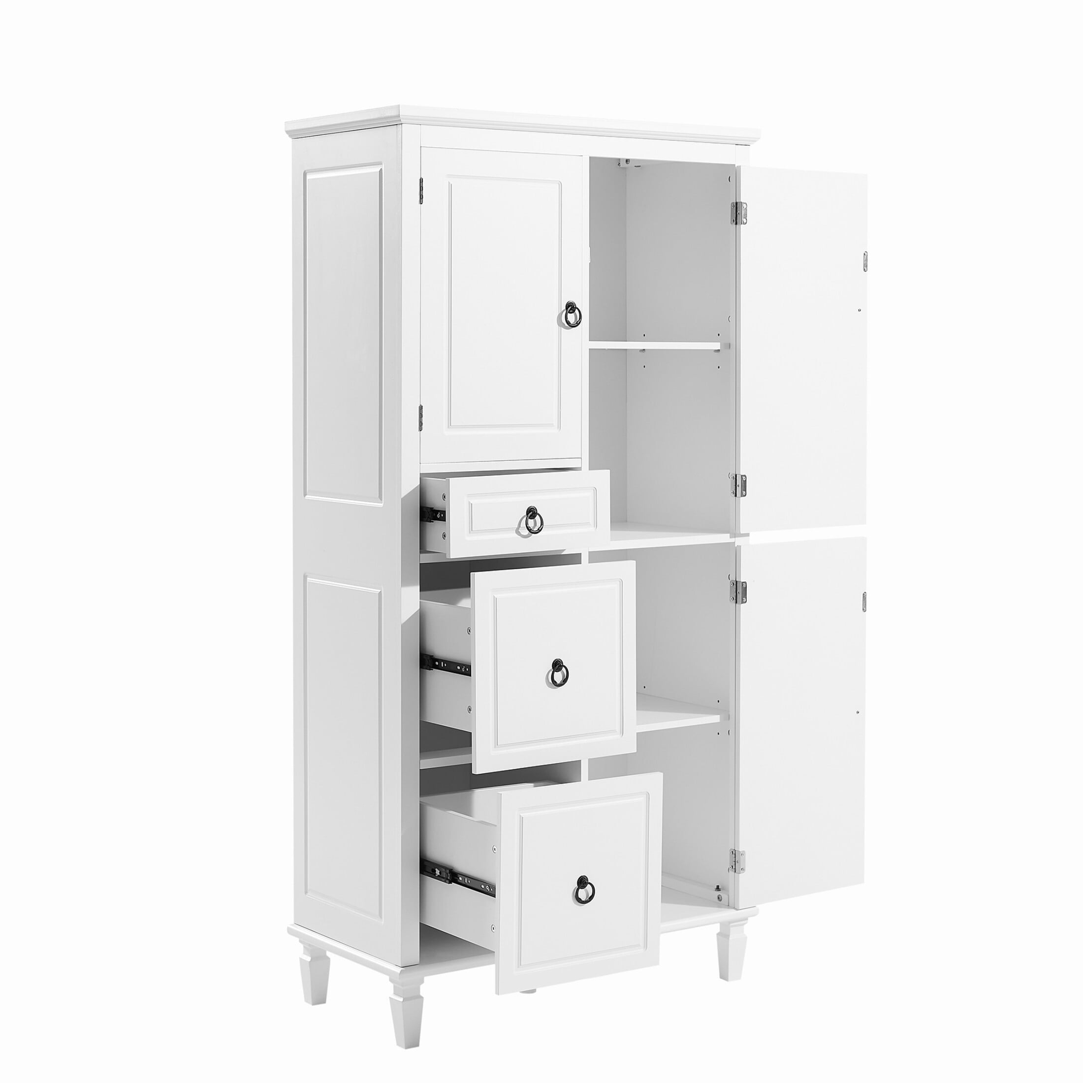 AENKYO 61.7'' Bathroom Cabinet with Adjustable Shelves, Tall Storage Cabinet with 3 Drawers, White
