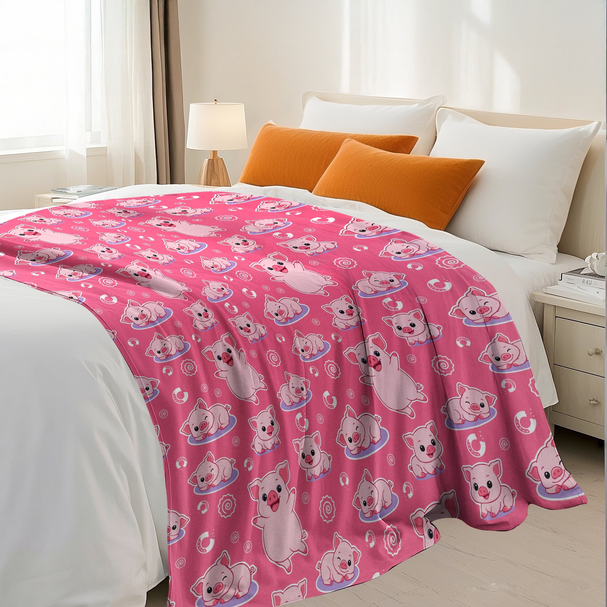 Flannel Fleece Throw Blanket, Soft Large Throw Blanket, Lightweight Cozy Plush Throw Blanket Fit Sofa Bed, 50"x60", Pigs