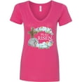 thumbnail image 3 of Inktastic Easter He Has Risen with Cross and Flowers Women's V-Neck T-Shirt, 3 of 5