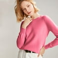 thumbnail image 4 of Women's 100% Merino Wool 2024 Fall Winter First-Line Ready to Wear Long Sleeve Seamless Knit Crewneck Sweater Hot Pink M, 4 of 9