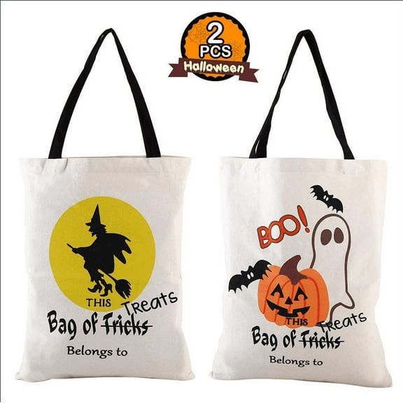 Halloween Canvas Bags with Handles Canvas Trick or Treat Bags Halloween Tote Bags for Kids,19 x 14 inch Pumpkin 2PC
