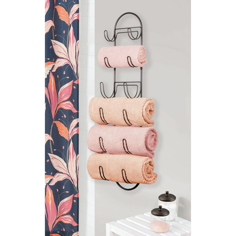 iDesign Classico Wall Mount Towel Rack with Towel Hooks for Bathroom Storage Bronze