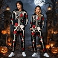thumbnail image 2 of MEZZALL 1-Pack Adults Unisex Skeleton Print Hooded Onesie, Full Zip Halloween Skeleton Bodysuit, Matching Long Sleeve Jumpsuit, 2 of 6