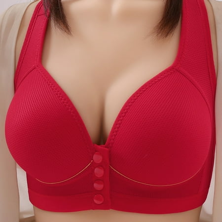 TrendVibe365 Womens Push up Bra Plus Size Wireless Push up Bralette Padded Snap Front Closure Wide Strap Corset Full Coverage Crop Tank Top Comfort Lingerie Red 3XL
