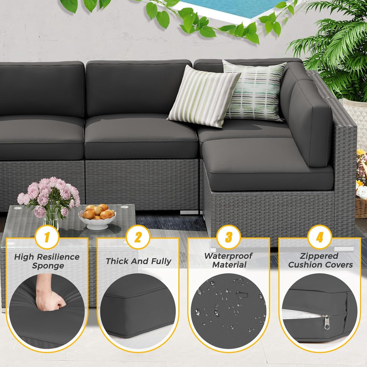 SUNCROWN Outdoor Swing Glider Chair, Patio 2 Seats Loveseat Rocking Chair with Cushions, Steel Frame Furniture - Grey