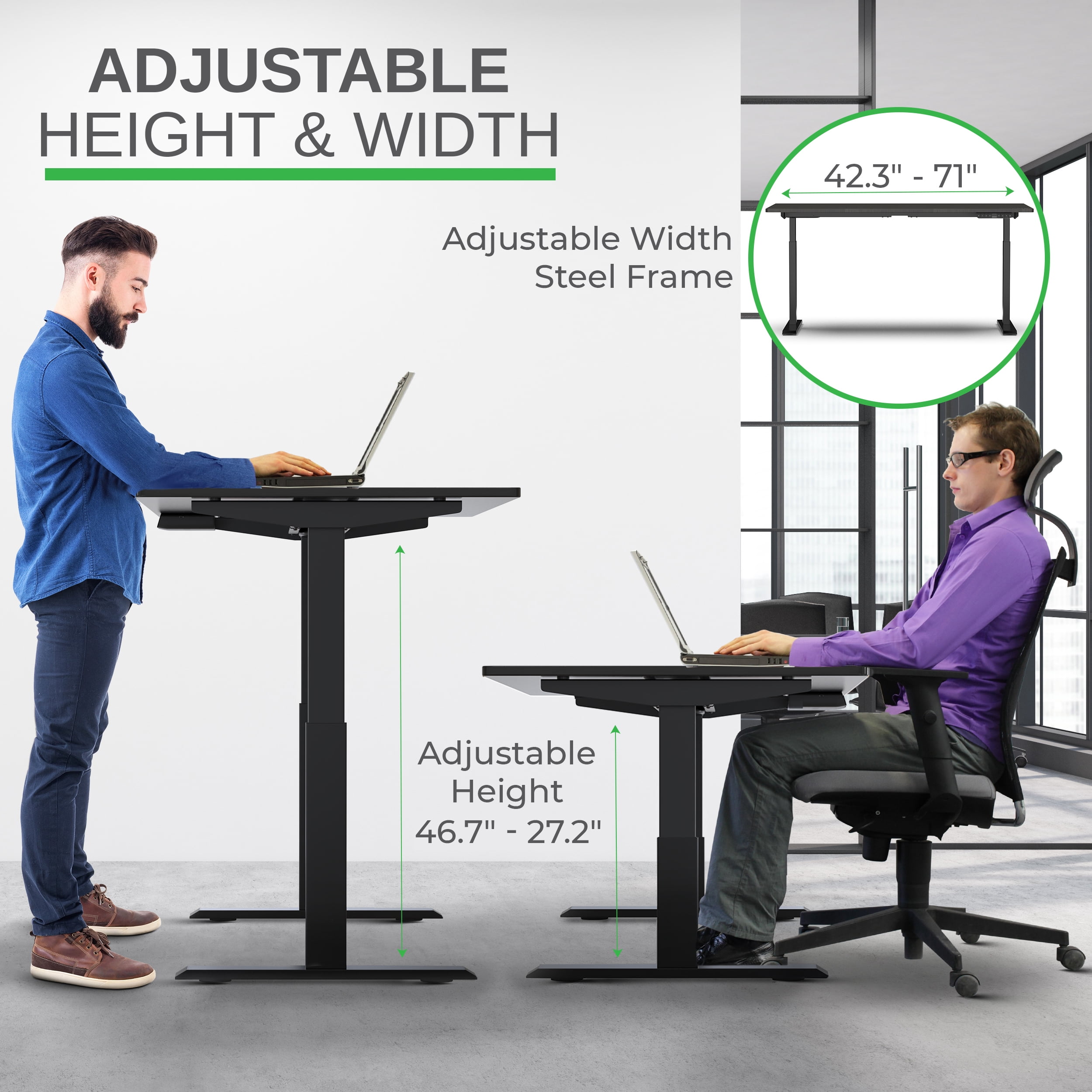 Rise Up 60x30” Bamboo  Solid Top Electric Standing Desk | One-Piece Memory Desktop Dual Motor Adjustable Height Desk 27–47” Ergonomic Sit Stand Workstation