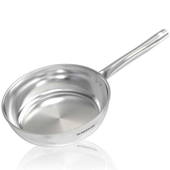 Sunhouse 8 Inch Stainless Steel Frying Pan, Tri-Ply 18/10 Skillet, Oven Safe, Induction, Dishwasher Safe