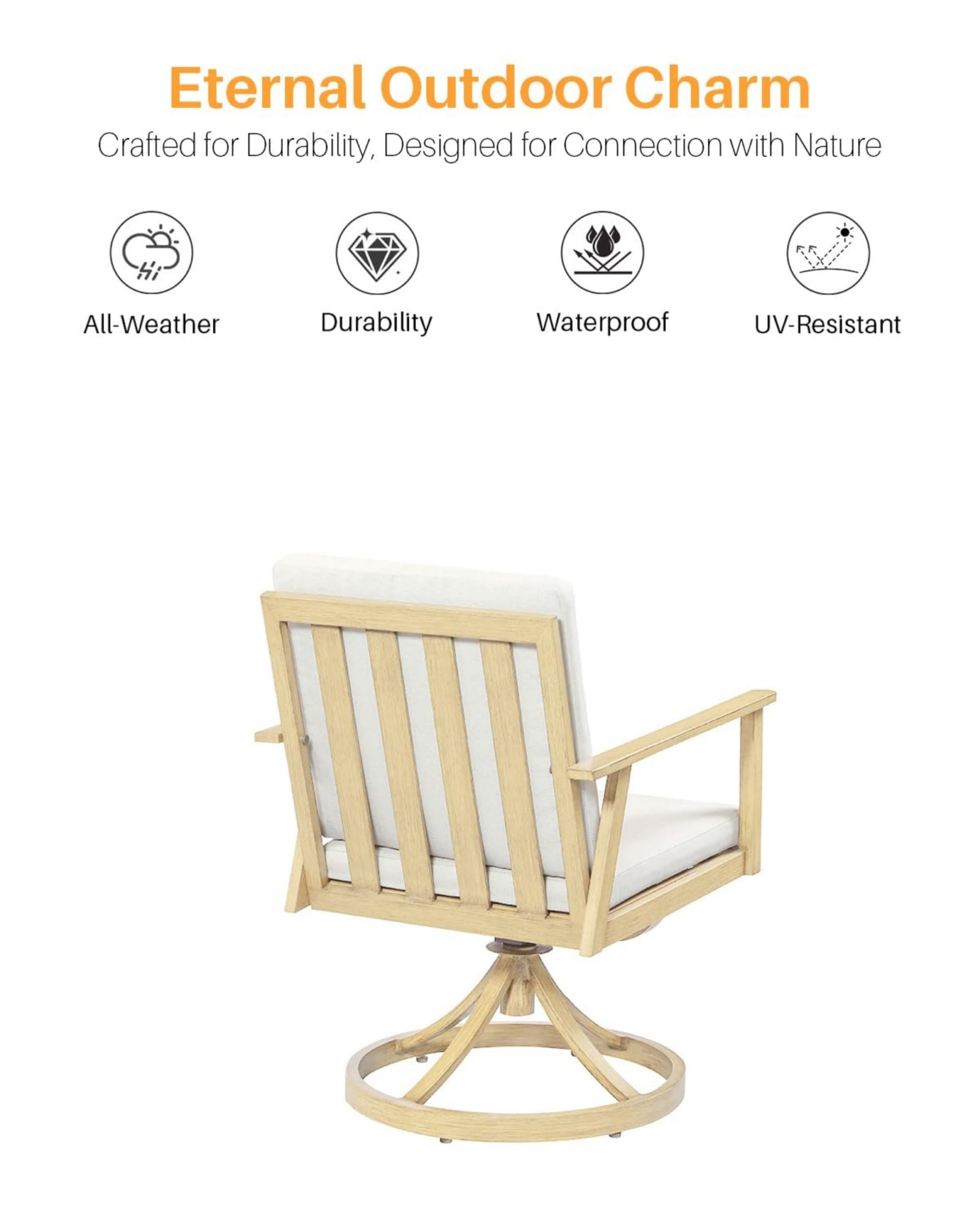 Swivel Outdoor Dining Chairs Set of 2, Aluminum Patio Dining Chairs with 360° Swivel, Thick Cushions, All Weather Rustproof Chairs for Patio, Garden, Balcony, Poolside, Natural