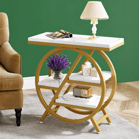 3-Tier Industrial End Table, Slim Side Table with Open Storage, Wood & Metal Frame for Living Room/Bedroom/Office