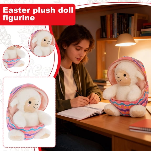 Kiewfjdk Easter Lamb Plush Toys, 12" Cute Easter Stuffed Animals in Egg, Soft Cuddly Stuffed Plush Dolls in Spring, Perfect Easter Basket Stuffers, Easter Decor Gifts for Kids Adults