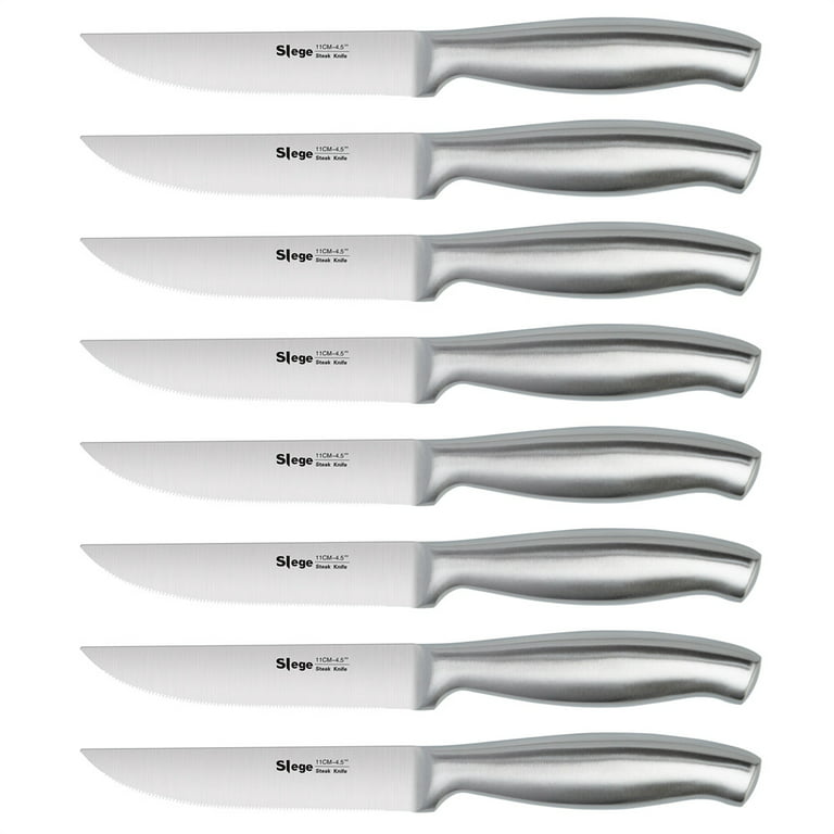 Slege Steak Knife Set of 8, Serrated Stainless Steel Steak Knife with  Hollow Handles,Gift Box 