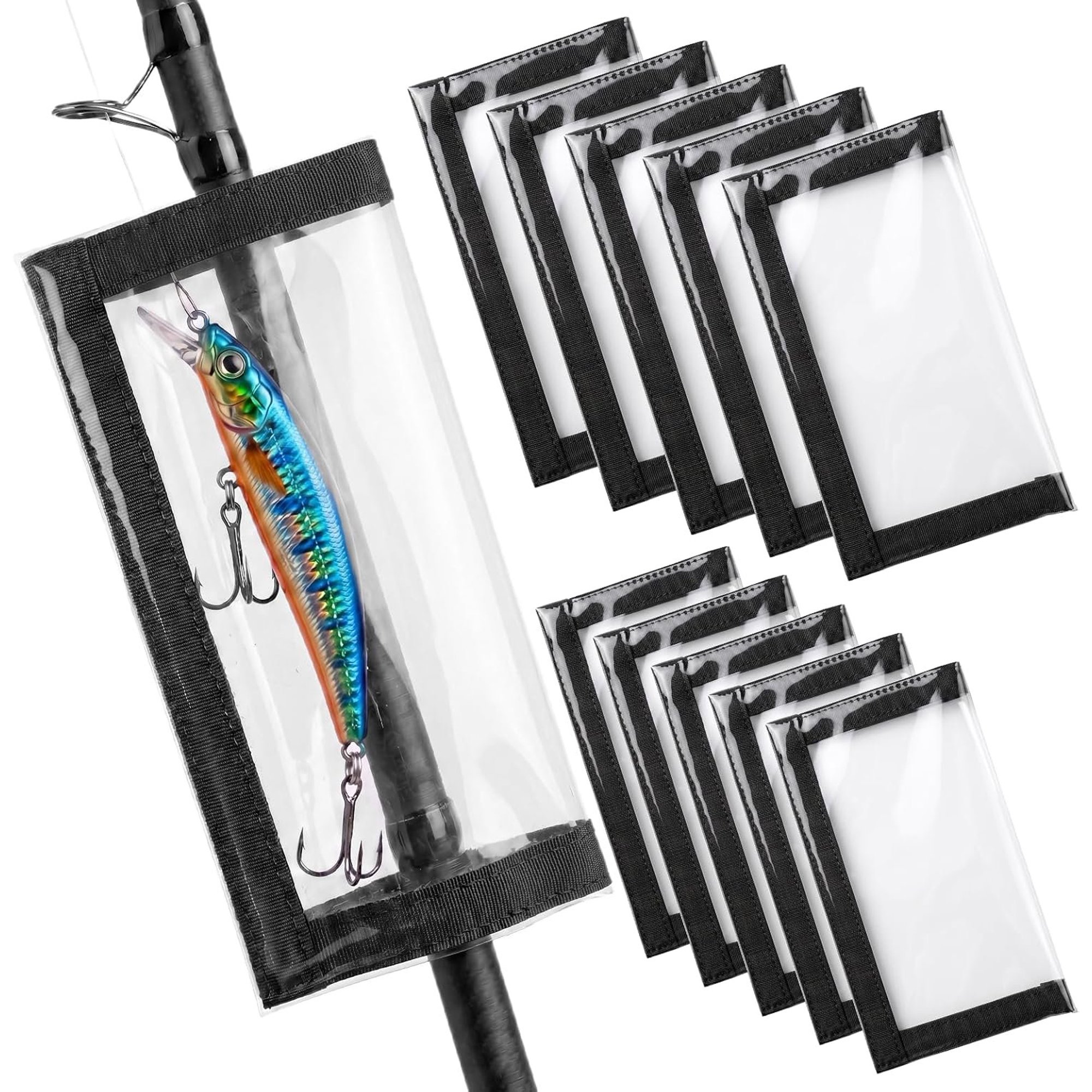 10 count Fishing Lure Wraps Clear PVC Puncture-Proof for Rods 5 Large 5 Small
