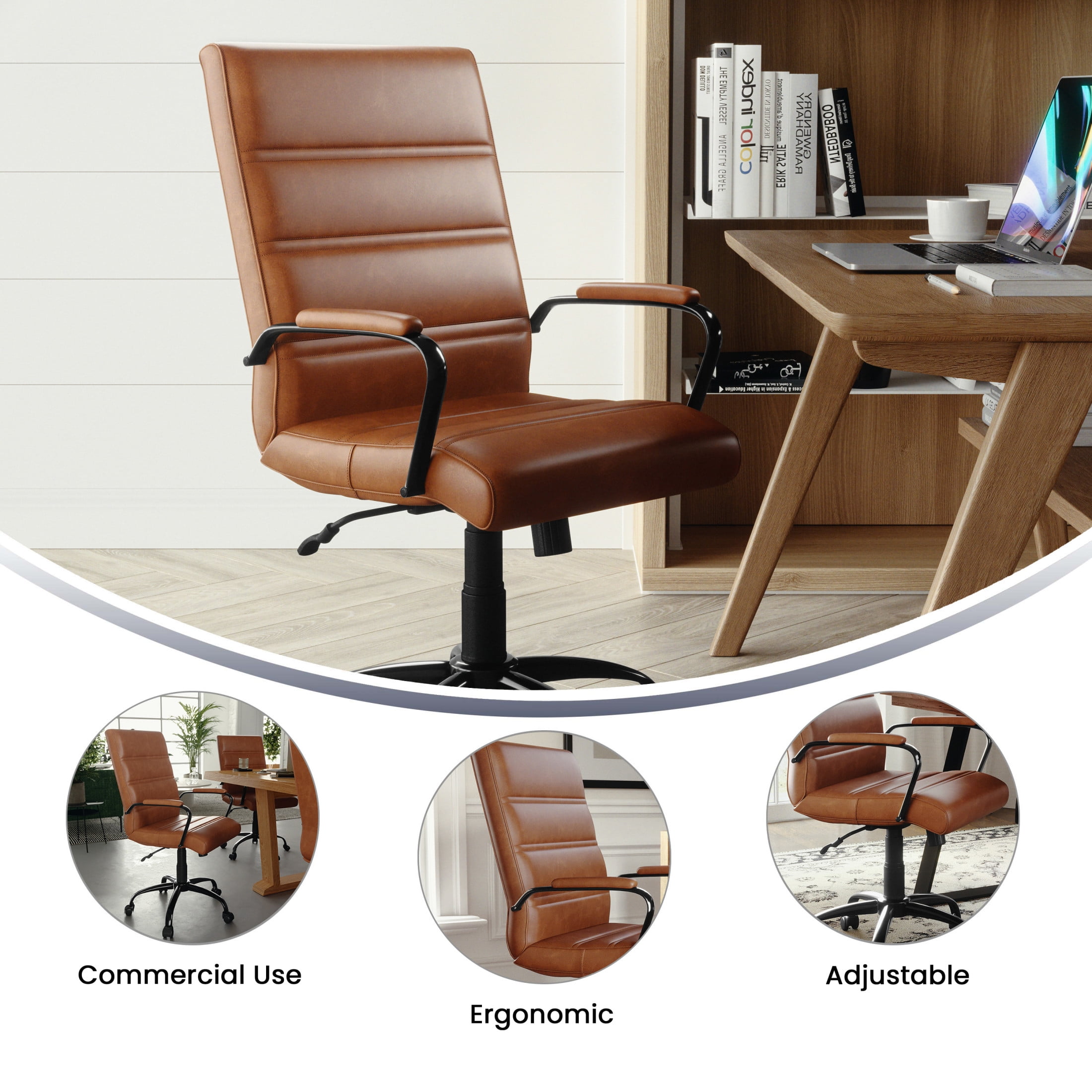 Flash Furniture Whitney Mid-Back Swivel LeatherSoft Desk Chair with Armrests, Brown/Black