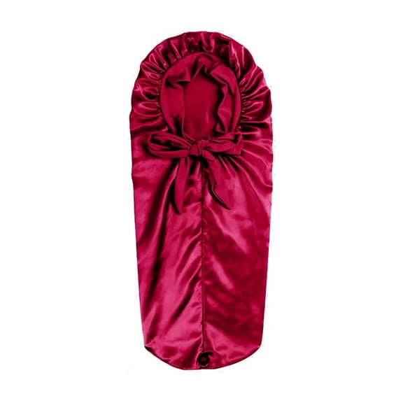 TELOLY Extra Long Satin Bonnet for Women,Adjustable Braid Bonnet with Tie Band,Double Layer Elastic Silk Bonnet for Braids Hair Sleeping Cap (Rose Red)