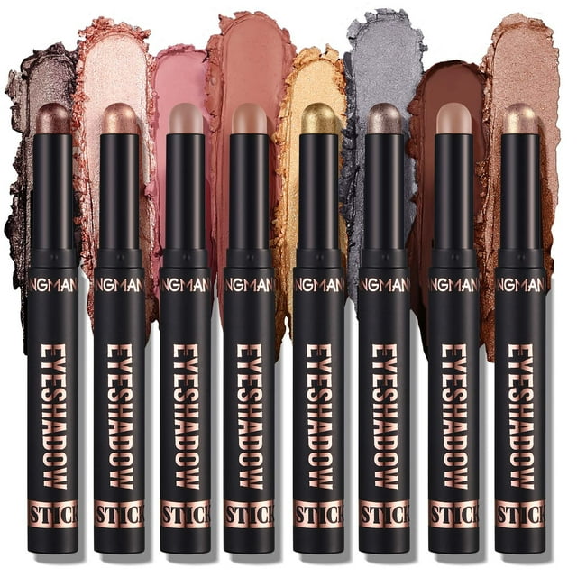 Penkiiy Eyeshadow Stick,8 PCS Soft Smooth Cream Eyeshadow Stick Gift Set,Matte Earth Color+Bright Metal Color Contour Stick,Waterproof & Long-Lasting Eyeshadow Stick