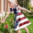 thumbnail image 6 of Girls 4th of July Dress Patriotic American Flag Print A-Line Midi Dress Red White Blue Ruffled Sleeve Tiered Skirt Elastic Waist Kids Summer Outfit,Size 9-10 T, 6 of 8