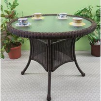 36" Round Resin Bistro Table w/Glass Top (Has Umbrella Hole) V36BT     ANT BROWN