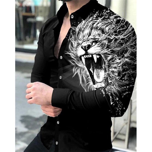 Camisa de manga larga con estampado de tótem retro informal para hombre, camisa de manga larga con arte abstracto, camisas con botones para exteriores, camisetas de moda para hombre