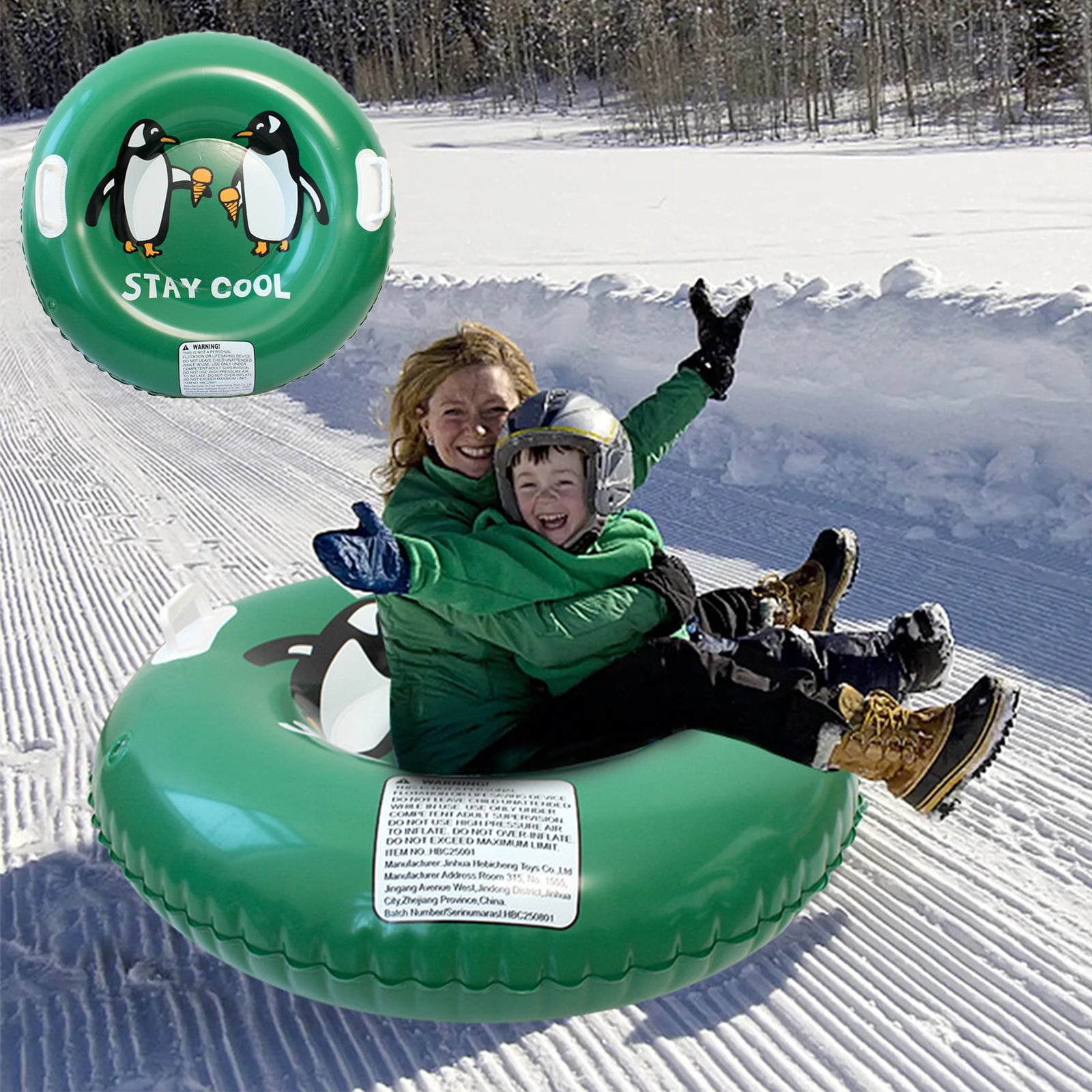 Inflatable Ski Ring Sled, Winter Outdoor Snow Tube with Handle, Thickened Hard Bottom PVC Sled, for Snow Tubing Winter Sledding and Outdoor Family Fun