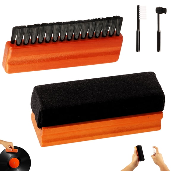 4Pcs Vinyl Record Cleaning Kit Includes Ultra-Soft Velvet Record Brush, Anti Static Dust Brush, Groove Brush, Stylus Brush for Clean, Protect & Restore Your LPs Album