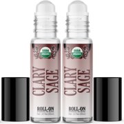 Organic Clary Sage Essential Oil Roll On (2 PACK - USDA CERTIFIED ORGANIC) Pre-diluted with Glass Roller Ball - 10ml Bottle