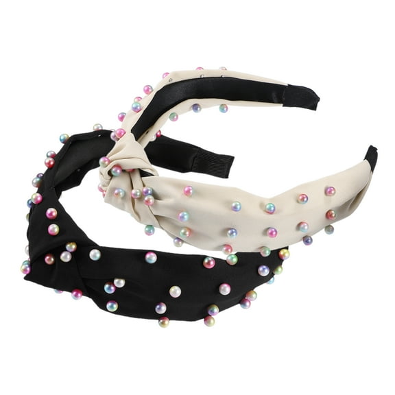 Vocoste 2 Pcs Women's Colorful Bead Knotted Headband Black Beige 1.57" Wide Classic Casual Style