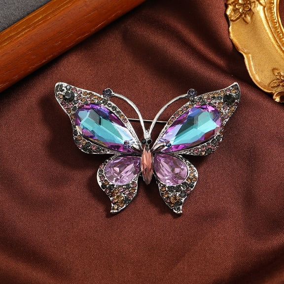 1pc Butterfly Alloy Rhinestone Brooches Purple Velvet 60x45mm