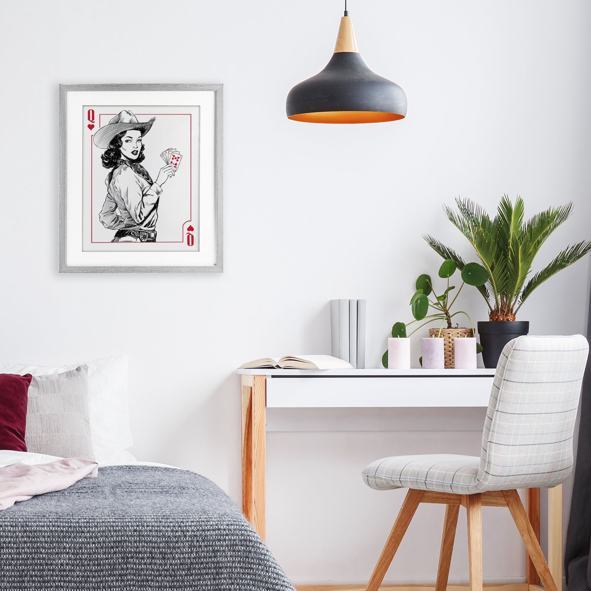 Stupell Industries Cowgirl Queen of Hearts Gray Framed Print Under Glass, design by Ziwei Li