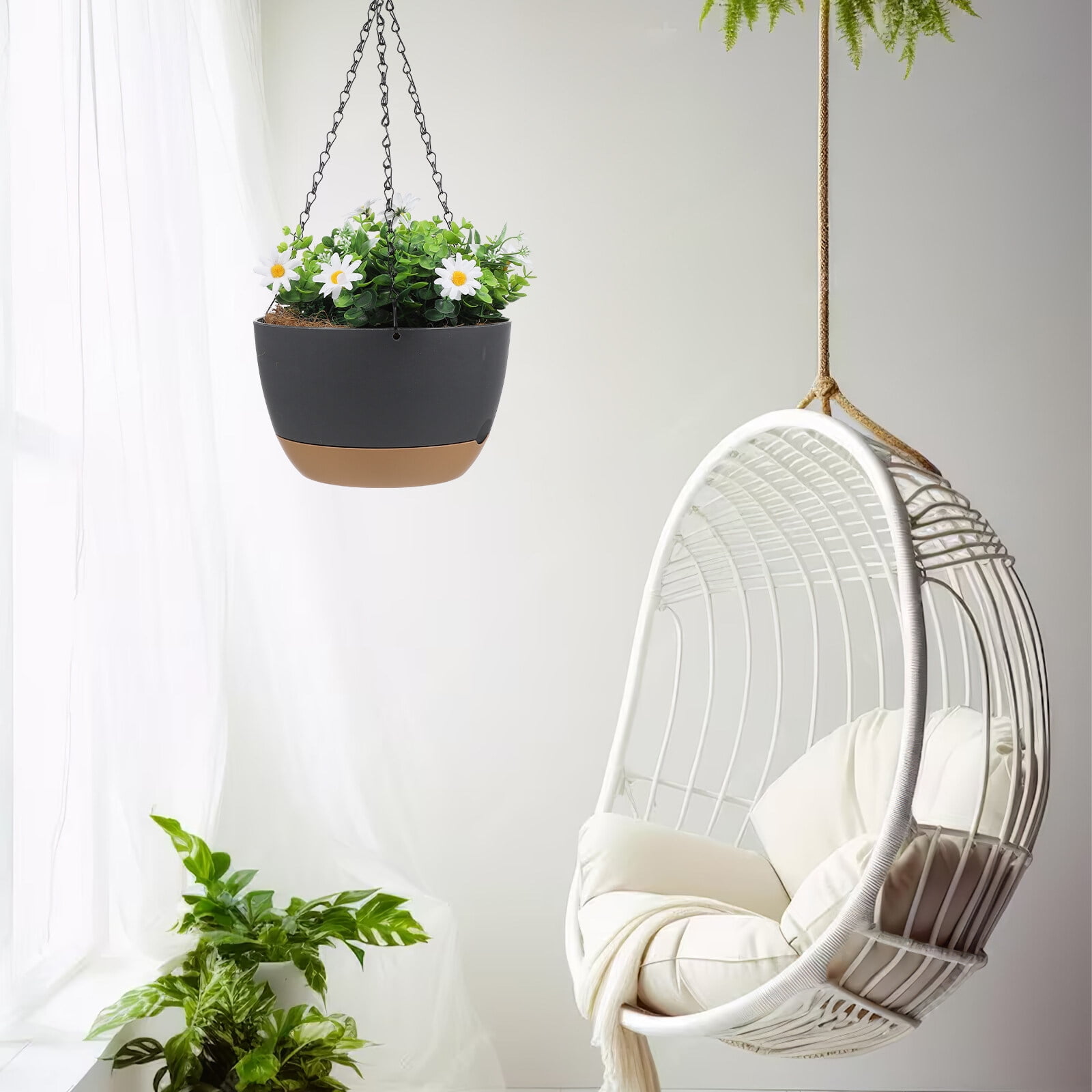 10 Inch Hanging Planter, 2 Pack Plant Hanger Indoor Outdoor, Self Watering Plant Pot Hanging Baskets Holder Plants for Garden Home-Gray