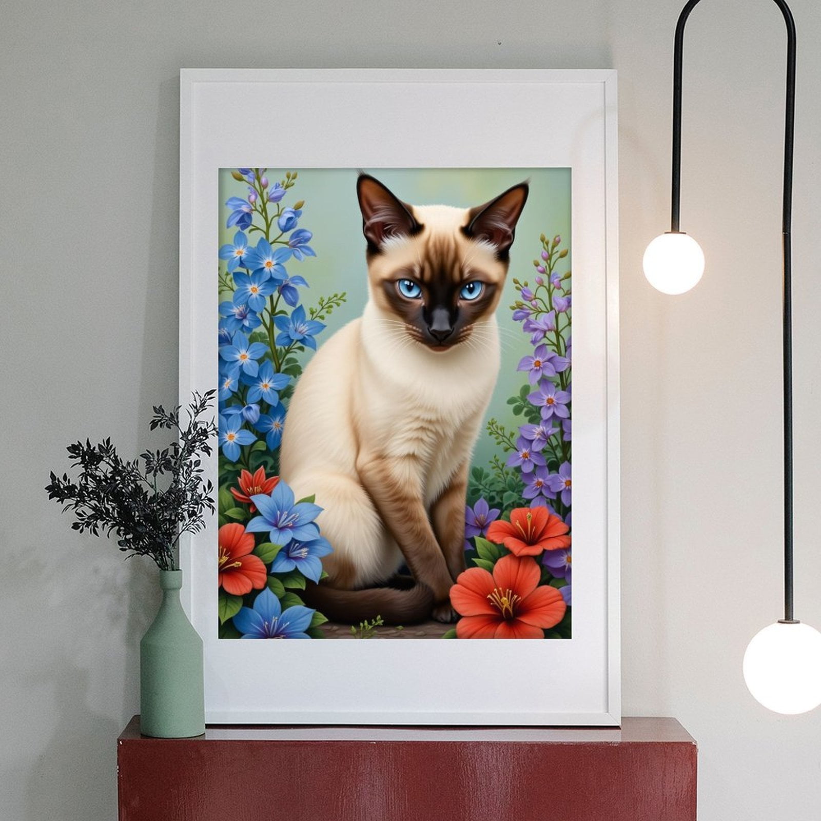 Diamond Art Kit for Adults, Siamese Cat Among Colorful Blooms Diamond Painting for Adults Beginners, DIY Diamond Art Painting Kits, 5D Diamond Painting Crafts for Home Decor 12x16 Frameless