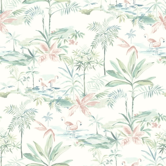 Chesapeake Lagoon Teal Scenic Island Prepasted Non Woven Blend Wallpaper, 20.5-in by 33-ft, 56.4 sq. ft.