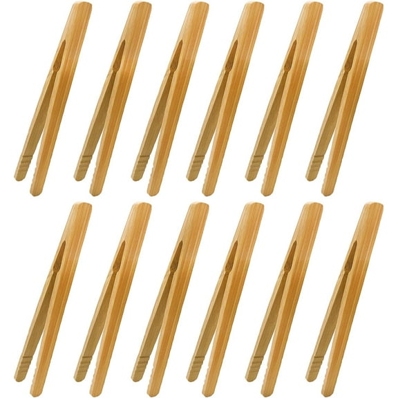 12Pcs Bamboo Tongs, 7 Inch Reusable Bamboo Toast Tongs for Toast Bread Pickles Fruits Tea