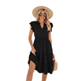 thumbnail image 3 of Vestido de Verano para Mujer, con Mangas con Volantes y Escote en V, Midi, Negro, Talla M, 3 of 6