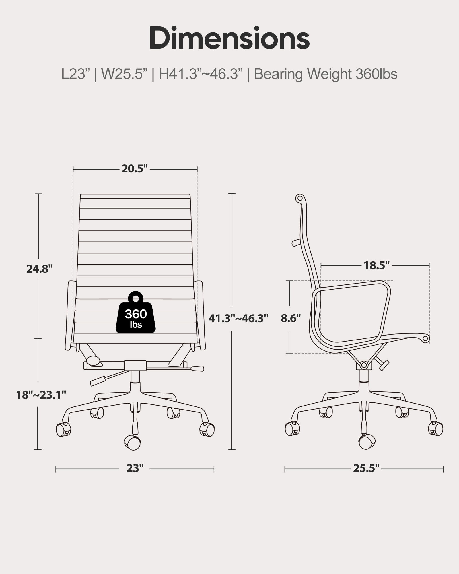 High-Back Ribbed Office Chair Adjustable Leather Computer Chair Ergonomic Lumbar Support,Swivel Desk Chair,Brown 1pc