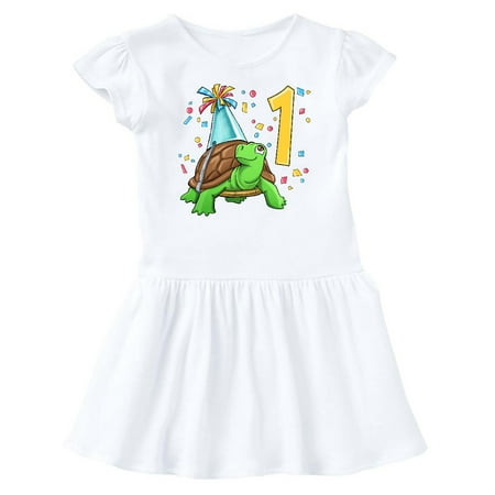 

Inktastic 1st Birthday Cute Turtle in Party Hat with Confetti Gift Baby Girl Dress