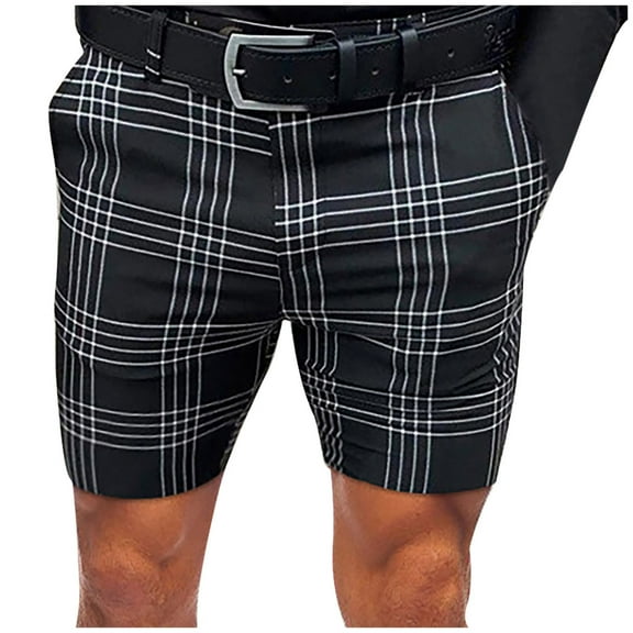 IROINNID Reduced Bermuda Shorts for Men Plaid Five-point Pants Suit Shorts Have Pockets Button Pants,Black