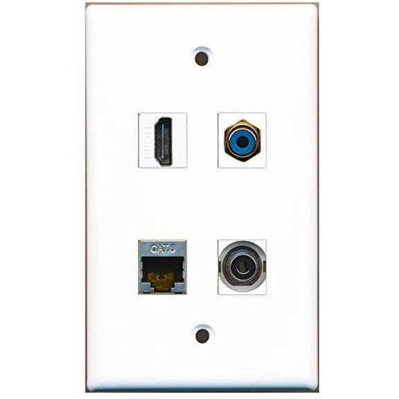 RiteAV - 1 Port HDMI 1 Port RCA Blue 1 Port Shielded Cat6 Ethernet 1 Port 3.5mm Wall Plate