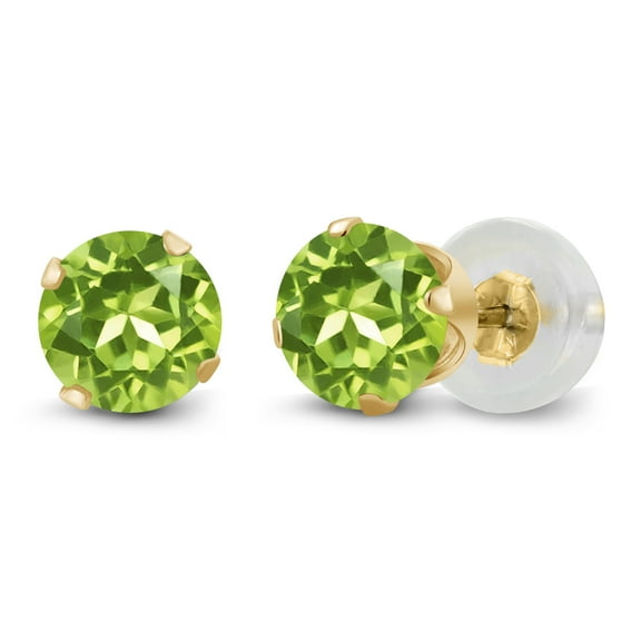 Gem Stone King 10K Yellow Gold Peridot Stud Earrings for Women Men | 1.00 Cttw | Gemstone Birthstone | Round 5MM