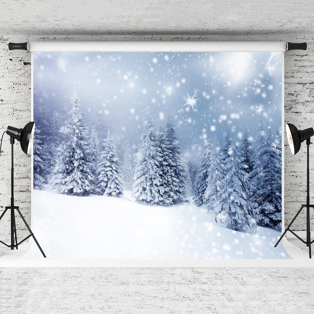 HelloDecor Polyester Fabric 7x5ft Winter Outdoor Snow Photography Backdrop Christmas Background for Studio Props